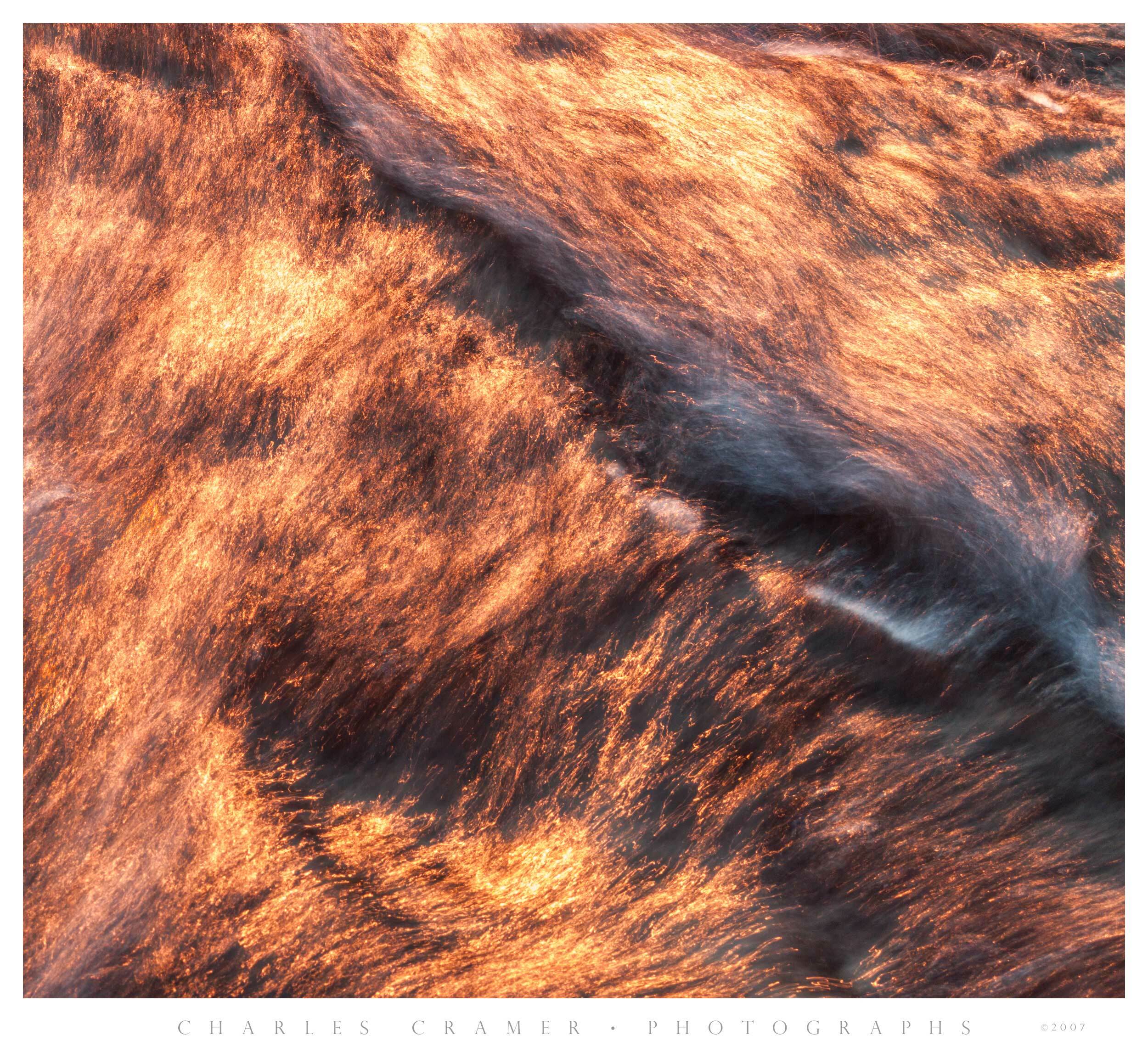 Sunset Light From Nearby Fire Reflects in Tuolumne River, Yosemite