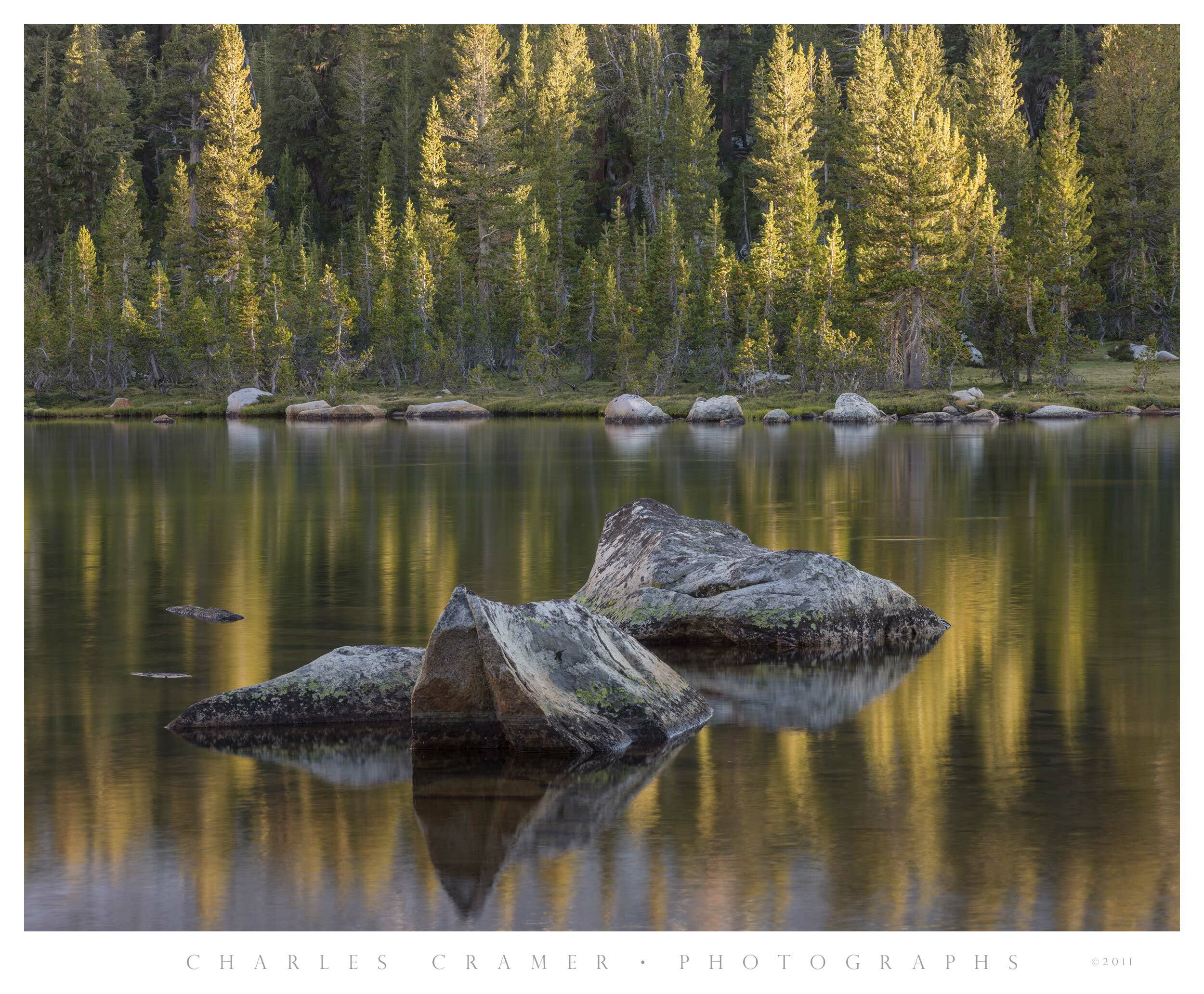 Sunset, Alpine Lake and Rocks, Yosemite